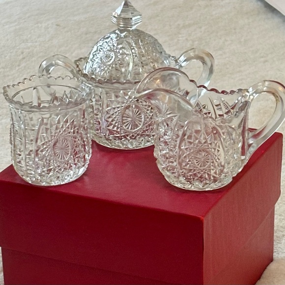 VINTAGE ANTIQUE Indiana Glass Creamer, Spooner & Sugar Bowl Child’s Serving Set - Picture 4 of 15